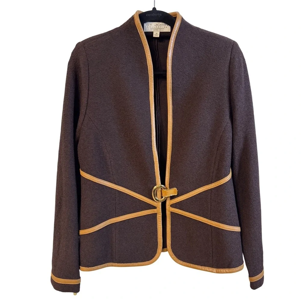 St. John Collection Brown Blazer with Tan Trim